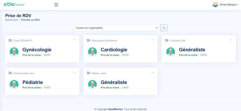 Rendez-vous médecins pations GoodDoctor - Application Web de visite médicale, de suivi de visite et de conseils médicaux - Baudelaire Gboyou
